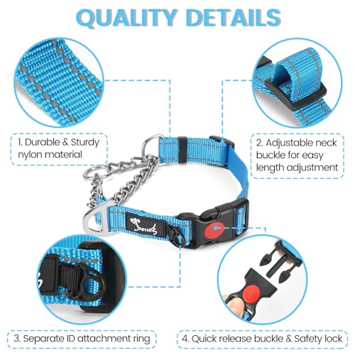 PETTOM Hundehalsband – Verstellbares, Reflektierendes Halsband mit Sicherheitsverschluss für Training, Atmungsaktives Nylon für Mittelgroße bis Große Hunde (Blau, S 37.5-43cm)