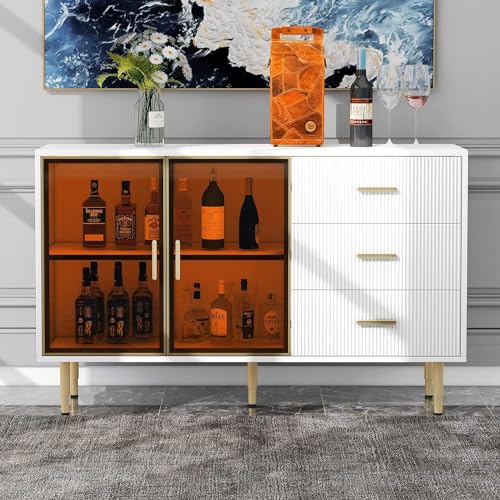 Black Buffet Cabinet with Storage Drawers and Glass Doors Modern Sideboard with Metal Handles Light Luxury Accent Storage Cabinet with Gold Legs Credenza for Living Room Entryway ( Color : White ) Black Buffet Cabinet with Storage Drawers and Glass Doors Modern Sideboard with Metal Handles Light Luxury Accent Storage Cabinet with Gold Legs Credenza for Living Room Entryway ( Color : White )
