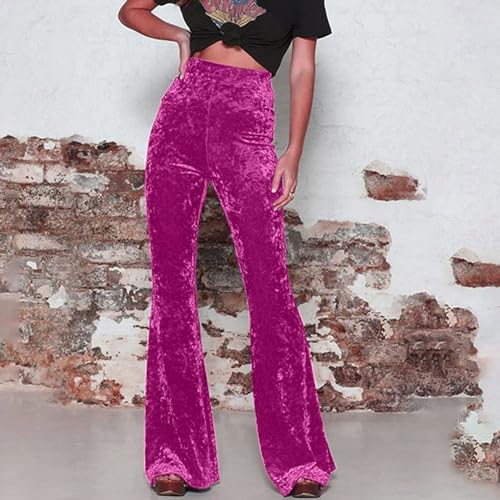 Women Velvet Flare Palazzo Pants Elegant Silky Stretch Slim Bodycon Bell Bottom Trousers Comfy Soft 70s Bootcut Pants2