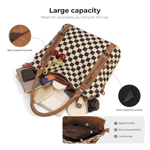 Bolso Tote Grande Cuadriculado con Cartera y Asa miniatura 4