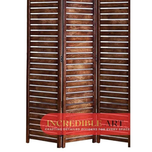 Image of Wooden Partition Wall Divider for Living Room, Wood Privacy Screen, Room Separator Rectangle Line Design- 5 Feet in Height (3 Panels)