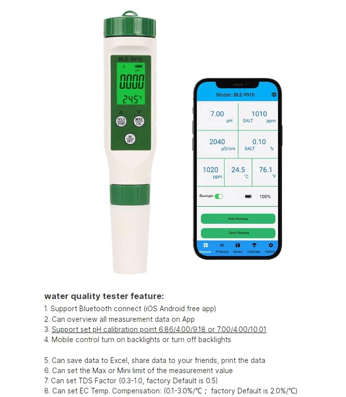 BLE-9910 6 in 1 pH/tds(ppm) /Temp/EC/orp/Salinity Meter ORP Tester