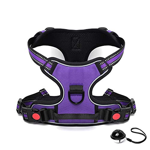 HAODIUSB88 Arnes Perro,Arnés del Animal Doméstico Pet Harness Perro Collar Chaleco Ajustable Correa al Cuello y Pecho con Lineas Reflecantes Cómodo Transpirable Acolchado (Purple, M(50-70cm))