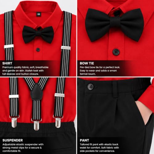 Image of SAGAR IMPEX Boys Cotton Blend Solid Full Sleeves Shirt and Pant Set with Suspender and Bow Tie | Clothing Set for Boys