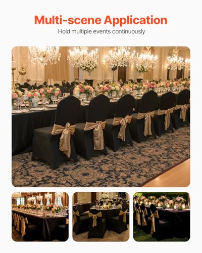 Image of VEVOR 50 Pcs Black Chair Covers Polyester Spandex Stretch Slipcovers for Wedding Party Dining Banquet Arched-Front Chair Covers