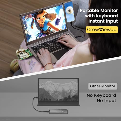 Image of Portable Monitor with Keyboard 14inch 1080P FHD Lapdock | Compatible with Raspberry Pi /Mini PC /Phone /PC /Game Console,CrowView Note Built-in Battery with RPi5 Adapter