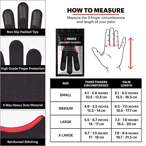 Dmoose Archery Glove, Leather Gloves For Recurve & Compound Bow, Non-Slip Padded Tips For Grip Stability, Three Finger Protected Design Archery Finger Tab, Archery Accessories For Men, Women & Youth #TOP3