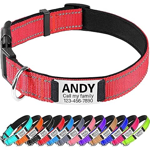 TagME Personalised Dog Collar Reflective Padded Collar for Small Medium Dogs with Custom Engraved Slide On Name Plate,Red S Cover