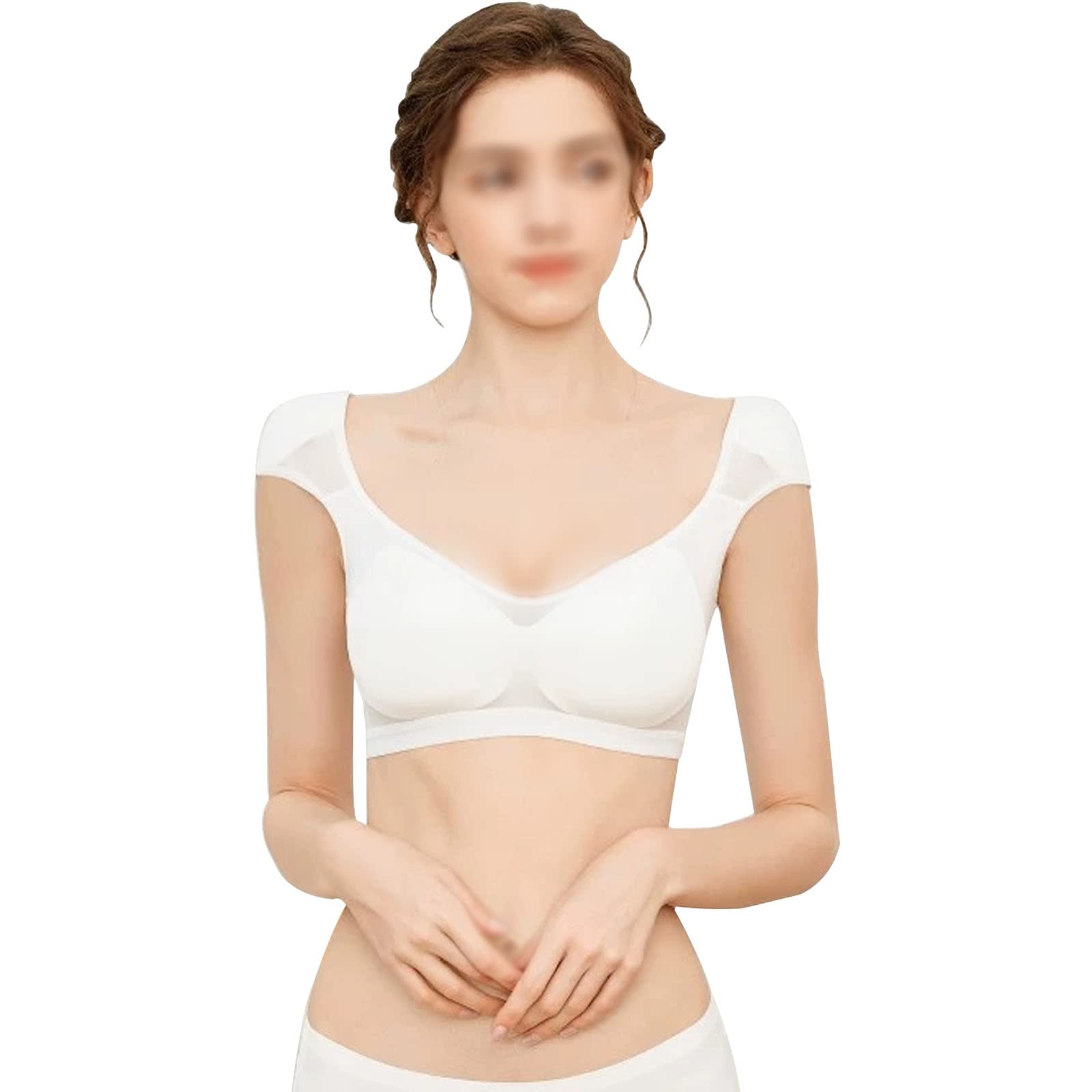 Ladies Invisible 2 en 1 Built-in Fake Shoulder Pad Top Shape Fake Shoulders Tank (L,White)