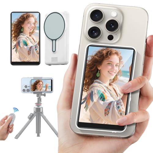 Vlog Selfie Monitor Screen Back Camera Monitor Screen for iPhone Wireless Magnetic Phone screen mirroring with Bluetooth Remote Speaker for YouTube Live Stream TikTok Compatible with iPhone Android
