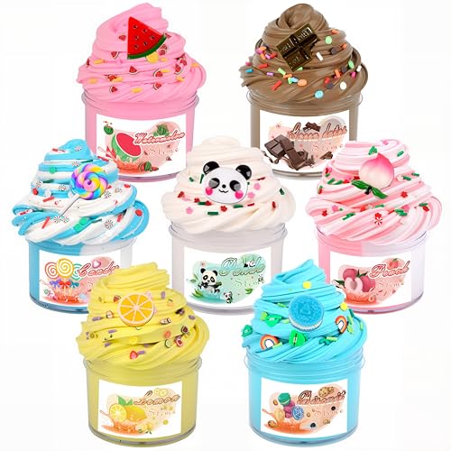 Scented Slime Kit with 7 Pack Butter Slimes Dual Colored Peach Slime Watermelon Charms Super Soft and Non-Sticky Stress Relief Toy Party Favors Birthday Gifts for Girls Goodie Bag Stuffers