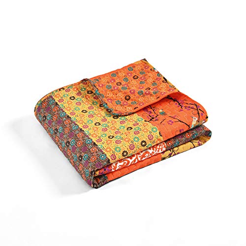 Lush Decor Royal Empire Throw - Floral Stripe Reversible Design Blanket - 60” X 50”, Tangerine #TOP4