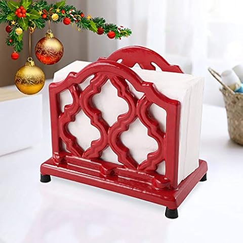 Vintage Cast Iron Napkin Holder For Kitchen Countertops Dining Room Red Cover