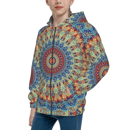 Round Mandala Kid Hoodies Boys Zip Up Sweatshirts Girls Pullover with Pocket