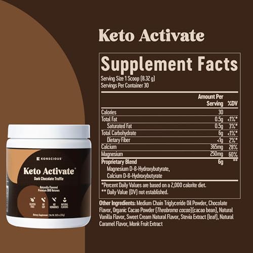 Image of Dark Chocolate Truffle Exogenous Ketones Drink - 4 Pack: Pure Keto Shake Powder with Chocolate Ketones | Jumpstart Ketosis & Boost Energy with Natural Ketones Supplements by Konscious Keto