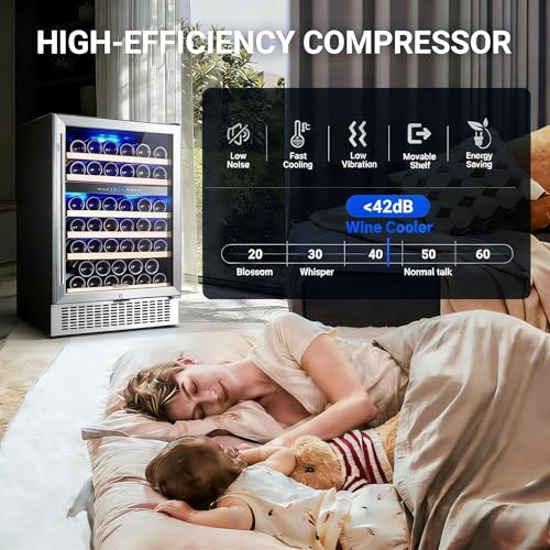 Image of AAOBOSI 51 Bottle Wine Fridge, 24-Inch Dual Zone Wine Cooler Refrigerator, Built-In or Freestanding Under Counter Wine Fridge with Compressor, Digital Temperature Control, Low Noise for Home Bar