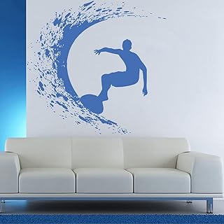 Surfer Wall Vinyl Sticker Surfer Surfing Surfboard Wave Riding Rider Ocean Sea Water Sport Waves Mural Decal Art 29x28cm