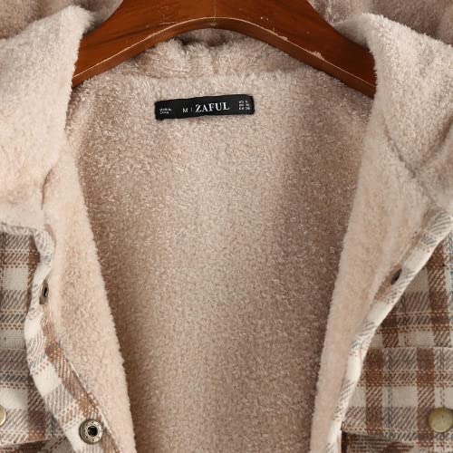 ZAFUL Women's Plaid Fleece Lined Hooded Jacket Button Up Oversized Fuzzy Coat Checkered Flannel Hoodie Jacket4