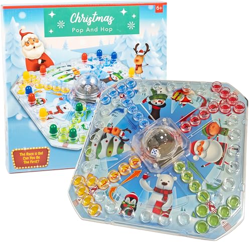 Christmas Pop and Hop Dice Popping Family Board Game – Festive Race Around the Board Game for Kids & Adults – for 2-4 Players Aged 6+