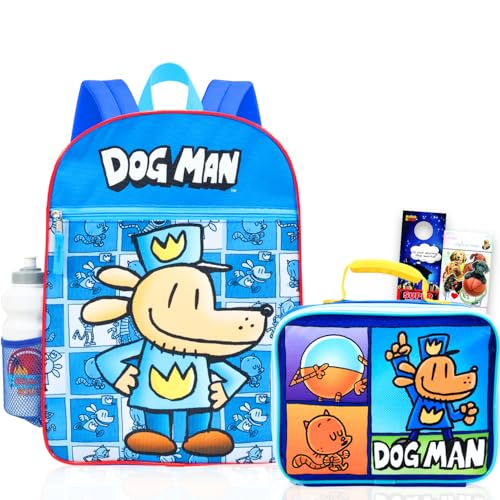 Bioworld Mochila Dog Man com lancheira para crianças – Pacote com mochila DogMan de 40,6 cm, lancheira, garrafa de água, mais | Conjunto de mochila escolar para meninos e meninas