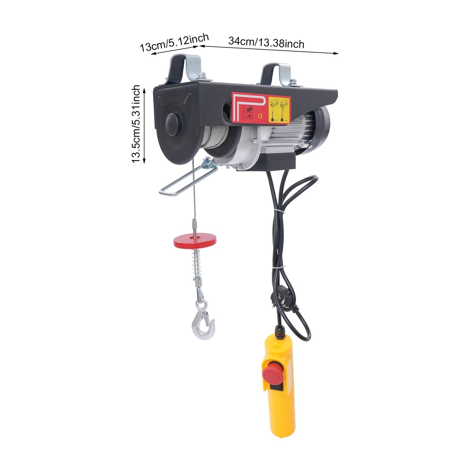 Polipasto eléctrico 550W 250Kg Control remoto con cable Cabrestante de resistente Herramienta elevación motor aluminio Montacargas eléctrico