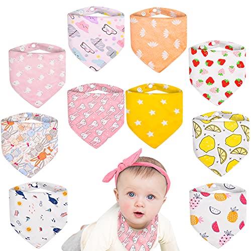 MOLENKY Baby Bibs, Set of 10, 100% Cotton, Soft & Absorbent, Drool Bibs for Boys & Girls, 3-36 Months, Unisex, Machine Washable