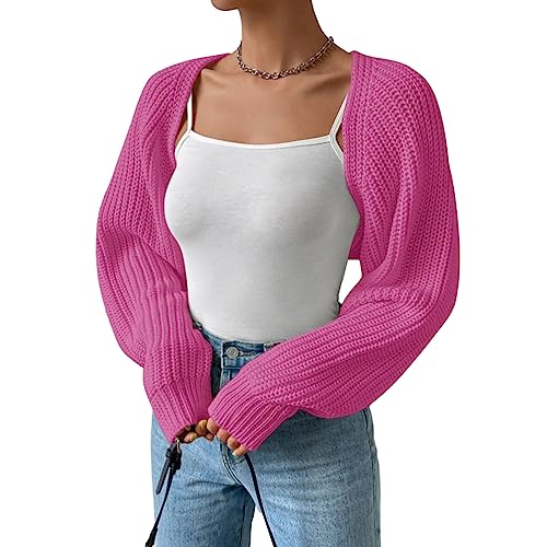 Image of LYSINK Women's Cropped Cardigan Long Sleeve Open Front Ribbed Knit Shrug Sweater Bolero Cardigans for Dresses
