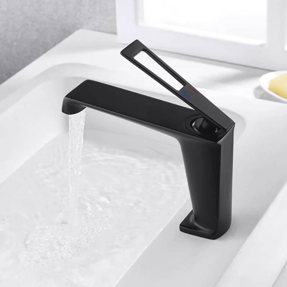 Lavabo cascade chaud et froid noir mat pour robinetterie de salle de bain contemporaine