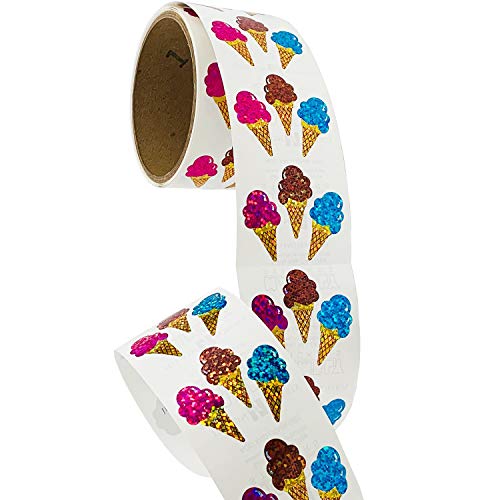 Jillson & Roberts Bulk Roll Prismatic Stickers, Ice Cream Cones - 100 Repeats