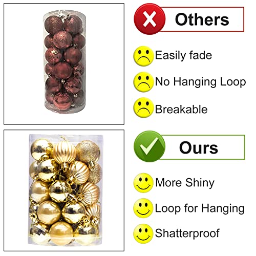 34Ct Small Christmas Ball Ornaments Shatterproof Christmas Hanging Tree Decorative Balls For Party Holiday Wedding Decor Gold, 1.57",40Mm #TOP3