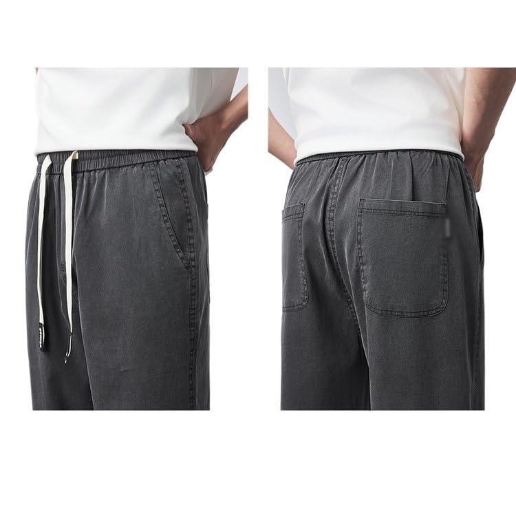 Denim Pants, Elastic Waist, Tapered Casual Pants4