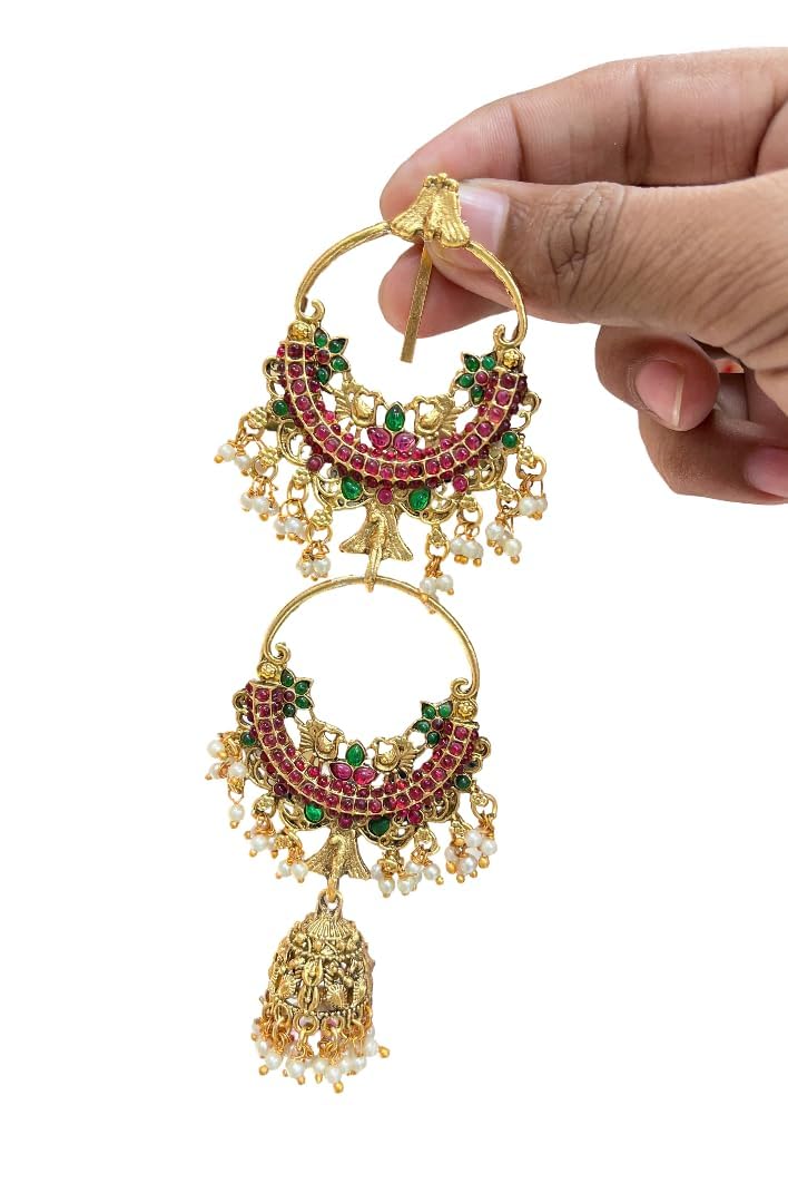 Seyon Two Layer Ruby Stones With Hanging Beads Short Jada Billai For Hair-image-34