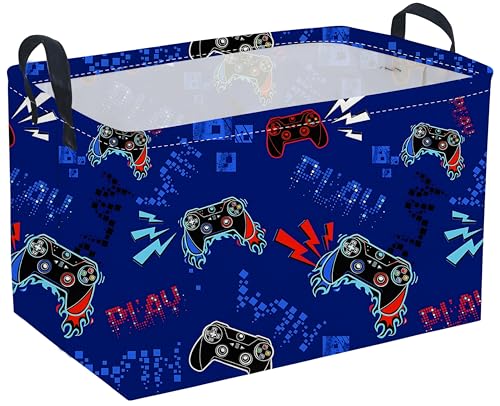 Image of Rectangular Game Basket for Boys,Game Storage Bin,Boy Storage Basket,Collapsible Storage Bin,Gift Organizer, Shelf Baskets,Boy Room Decor(Blue Game)