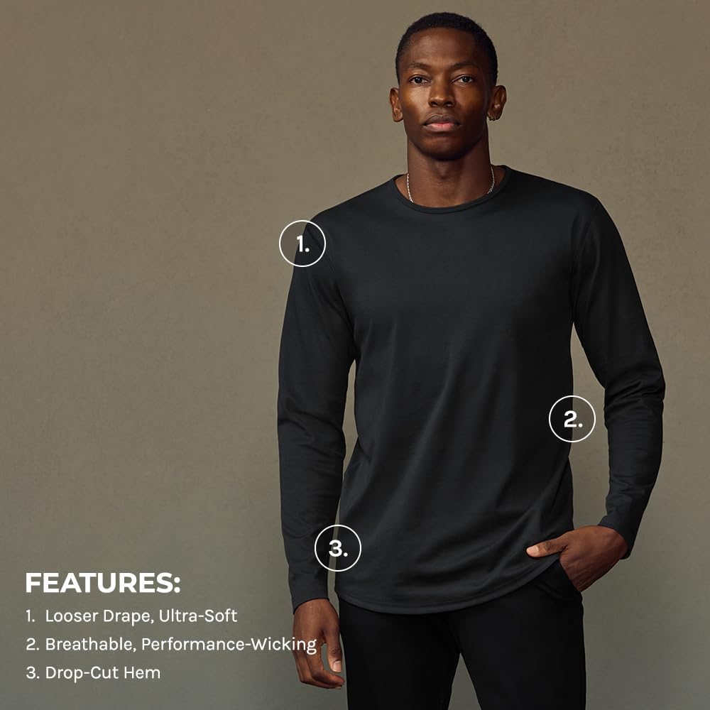 BYLT Men's Drop-Cut Long Sleeve – Plain Crewneck Shirt for Men – Soft Polyester, Cotton, Spandex Blend – Wrinkle Resistant - Image 4