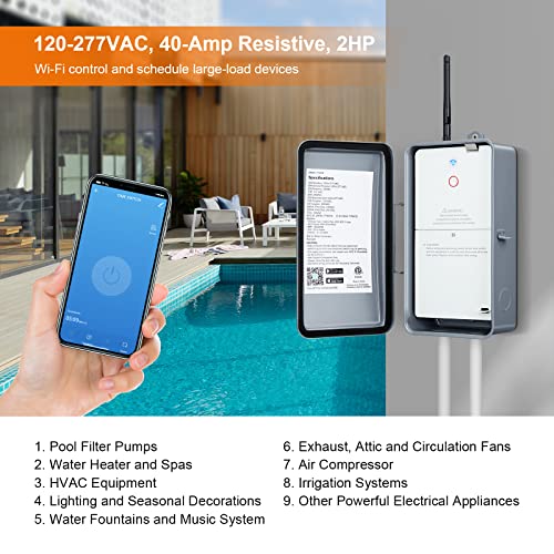 SURAIELEC Pool Timer, WiFi Smart Pool Pump Timer, 120, 240, 277 VAC, 40 AMP, Outdoor Indoor