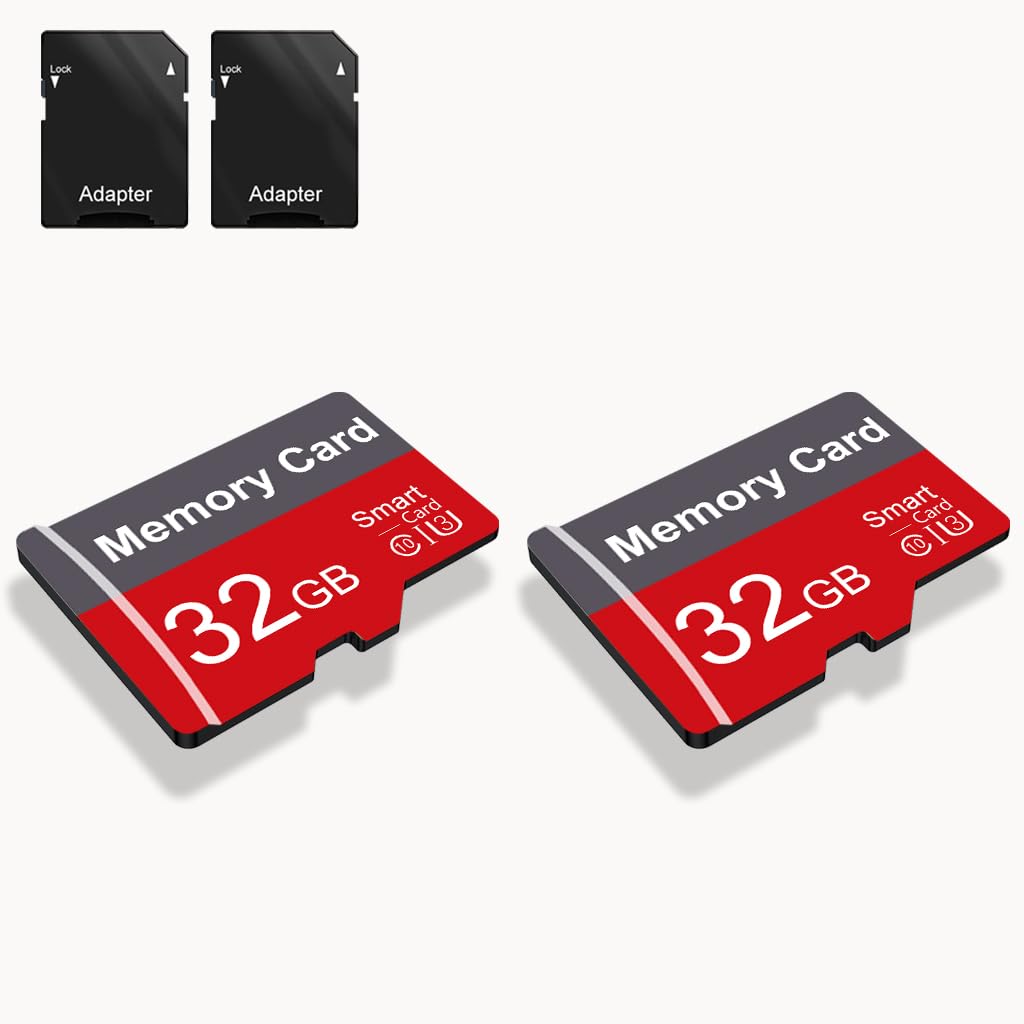 Paquete de 2 tarjetas de memoria de 32 GB con adaptador, tarjeta TF de alta velocidad, UHS-I C10 A1 tarjeta de memoria TF para tableta/teléfono móvil/cámara/audio de coche/consola de juegos (32, GB)