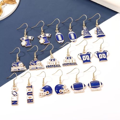 9 Pairs Football Earrings Bulk Football Touch Down Helmet I Love Football Dangle Earrings Football Mom Cheerleader Earrings Jewelry Game Day Accessories for Football Mom Fan Gift3