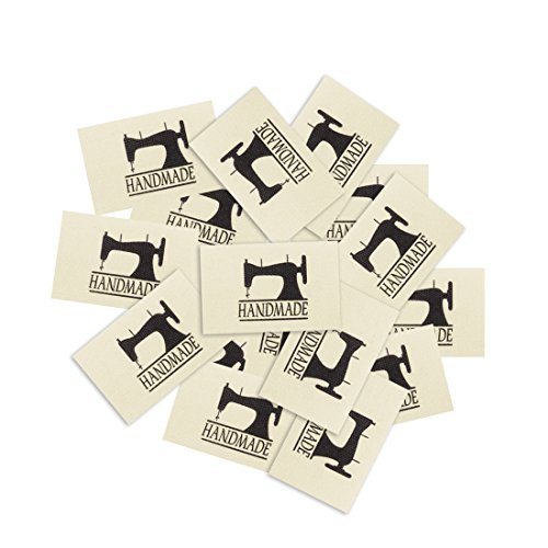 Wunderlabel Handmade with Symbol Cotton Label Crafting Craft Art Fashion Woven Ribbon Ribbons Tag Clothing Sewing Sew on Clothes Garment Fabric Material Embroidered Tags, Black on Cream, 100 Labels - Thumbnail 3