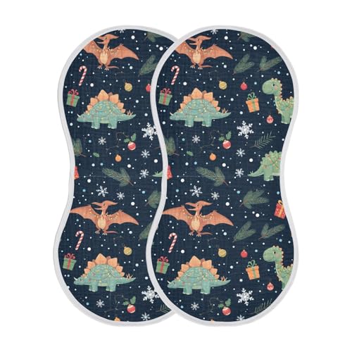 2 Pack Muslin Burp Cloths Christmas Dinosaurs Dark Cotton Baby Burp Cloths Ultra Absorbent and Soft Thick Burping Cloth for Newborn Boys Girls, Large 22