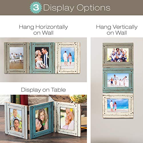 EXCELLO GLOBAL PRODUCTS Hand Painted Rustic Three Picture Frame: Holds Three 4x6 Photos - EGP-HD-0023 - Image 4