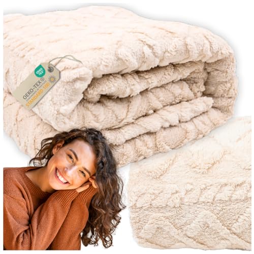 ZOLTA Kuscheldecke 160x200 cm Beige Wohndecke Tagesdecke...