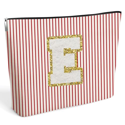 DETIHO Initial Letter Makeup Bag, Cosmetic Bag, Makeup Bag with Chenille Letter Patch, Colorful, E Deal