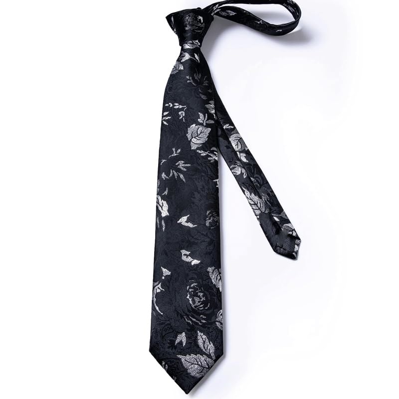 Corbata de seda para hombre con set de pañuelo y gemelos miniatura 3