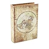アンティーク ブックボックス ベージュ 世界地図 Lサイズ 洋書デザイン 金庫 収納箱