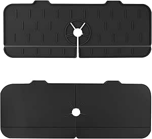 BBTISG Silicone Faucet Mat, Transparent Kitchen Sink Splash Guard Rotatable Sink Tap Drip Catcher Tray With 5° Slope For Kitchen, Bathroom, Sink Sponge Holder (45 X 14cm