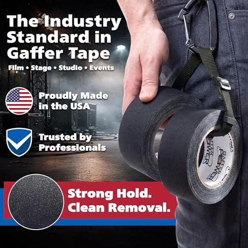 Image of Gaffer Power Black Gaffer Tape 2 inch x 30 Yards (24 Rolls) - No Residue, Bulk Case, Made in USA, Professional Grade Matte Cloth Tape for Stage, Film & Cable Management
