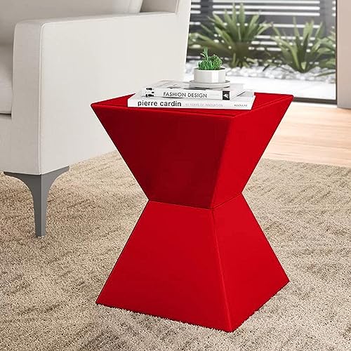 Image of Wooden Block Accent Side Table in Antique Wooden Design, Fully Assembled, End, Bedside Table and Nightstand, for The Living Room and Bedroom-Red
