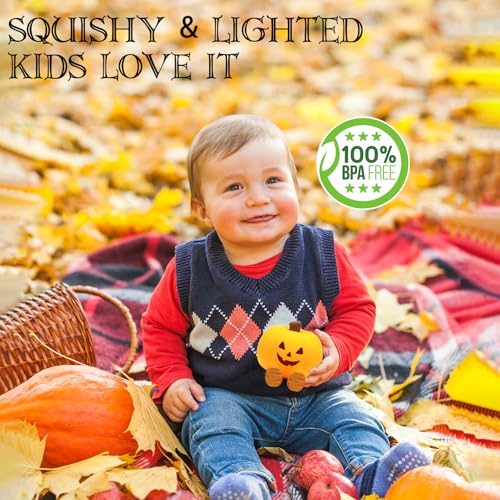 Pumpkin Night Light for Kids Cute Jack O Lantern Halloween Decor Nightlight for Baby Nursery Toddler Squishy Pumpkin Lights Cordless Rechargeable Dimmable Silicone Bedside Lamp Halloween Gifts - Image 6