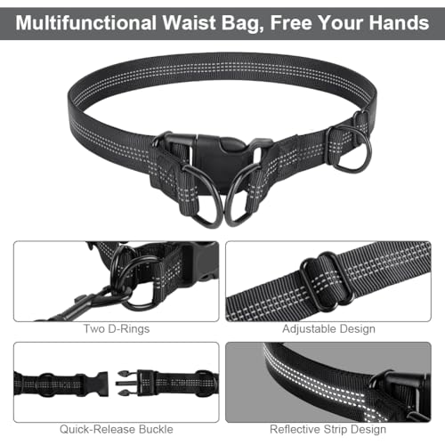 OFFCUP Joggingleine Hunde Hundeleine Freihändig, Dual Griffe Reflektierende verstellbar 124-180cm, Hunde Freihändig Hundeleine für Große und Mittelgroße Hundes bis zu 50 kg, Grau