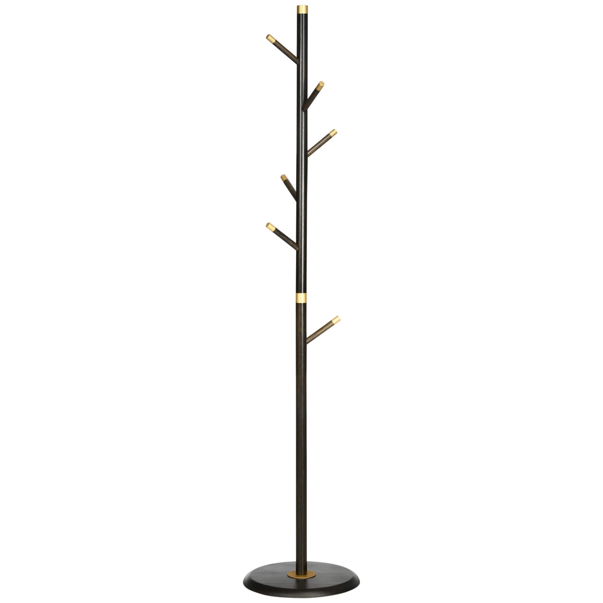 Homcom Walnut Coat Rack, Freestanding Coat Stand With 6 Hooks And Bamboo Frame For Entryway, Hallway, Bedroom, Living Room,